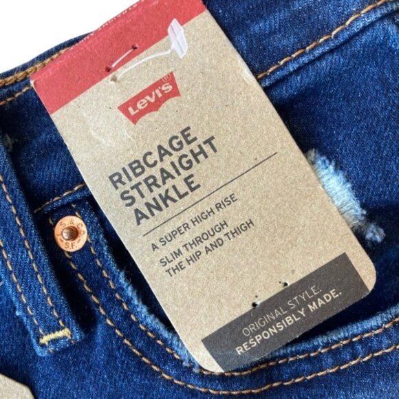 Levi's Ribcage Straight Ankle Jeans Button Fly Women's 26 Dark Indigo NWT - Picture 4 of 10